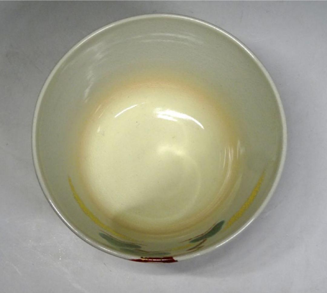 京焼 茶道具 平安清峰造 仁清風 色絵 茶碗 牛紋 共布 共箱 n12642