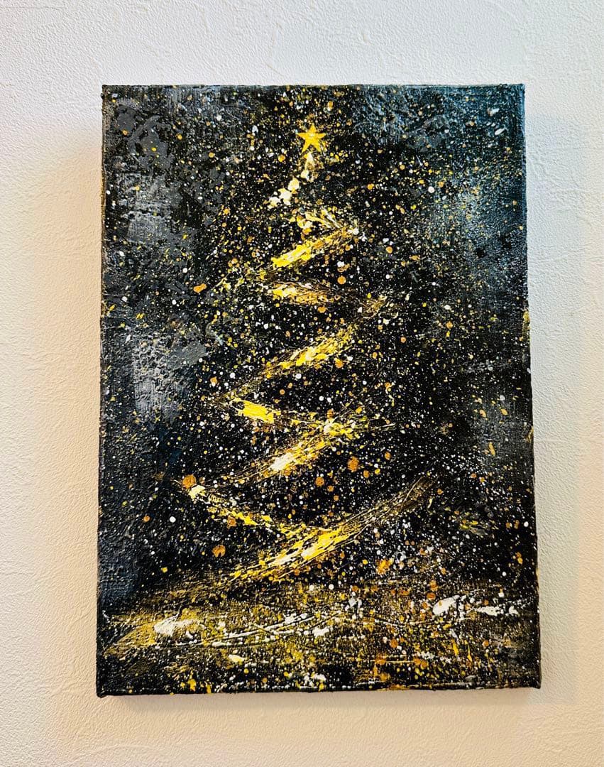 手描き ハンドメイド アート クリスマス絵画  抽象画【 祝福の輝き 】