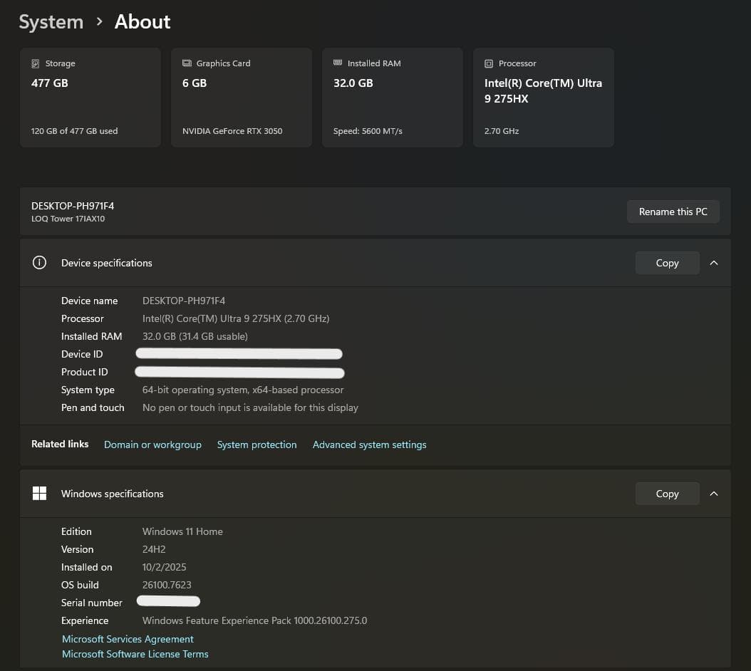 最新Core Ultra 9/RTX3050/メモリ32G/使用178h/LOQ