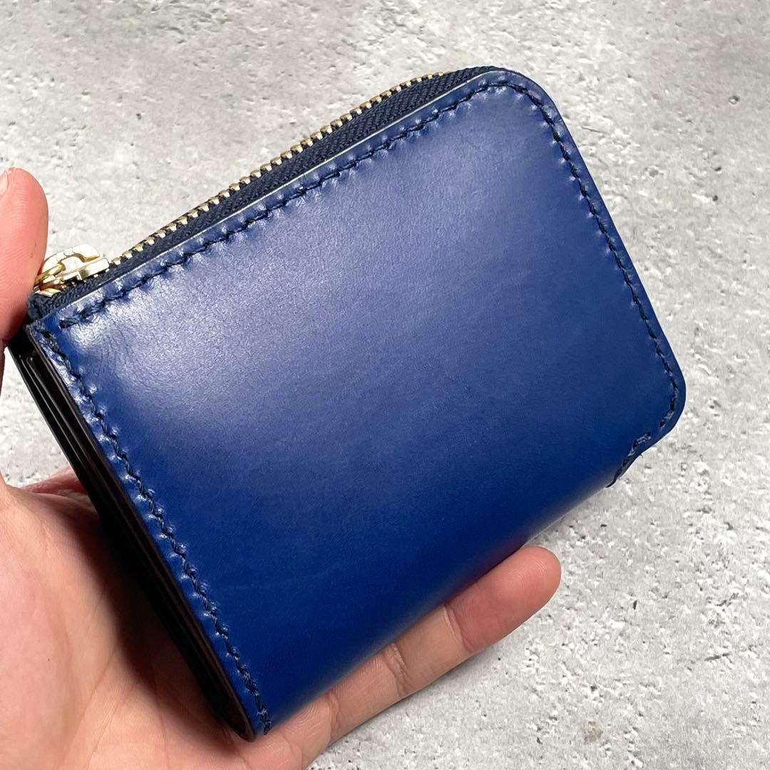 L字ファスナー財布　イタリアンレザー　コバルト　ダークブラウン　コンパクト財布