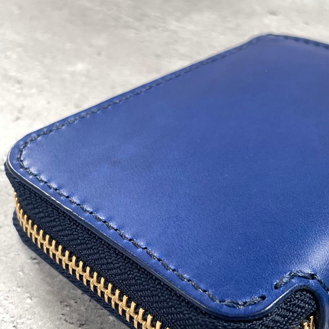 L字ファスナー財布　イタリアンレザー　コバルト　ダークブラウン　コンパクト財布