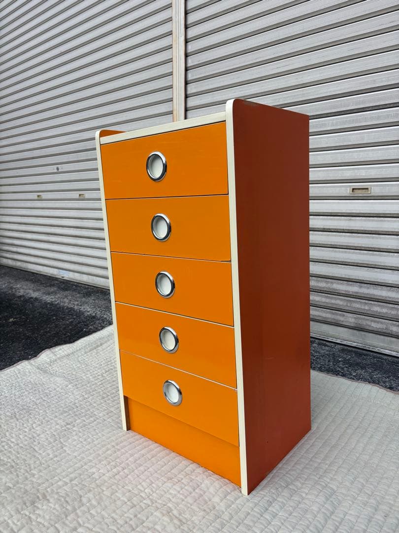 レトロポップ オレンジ 5段チェスト・ショップ什器・店舗用収納・昭和レトロ
