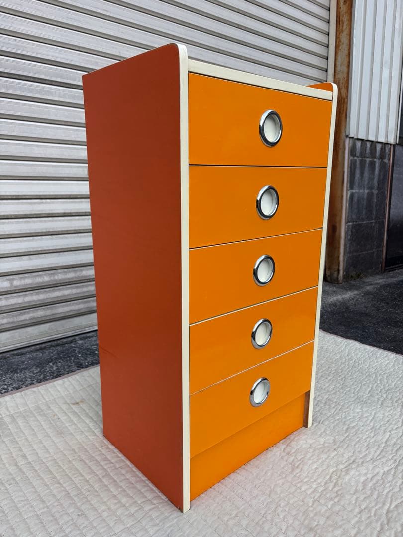 レトロポップ オレンジ 5段チェスト・ショップ什器・店舗用収納・昭和レトロ