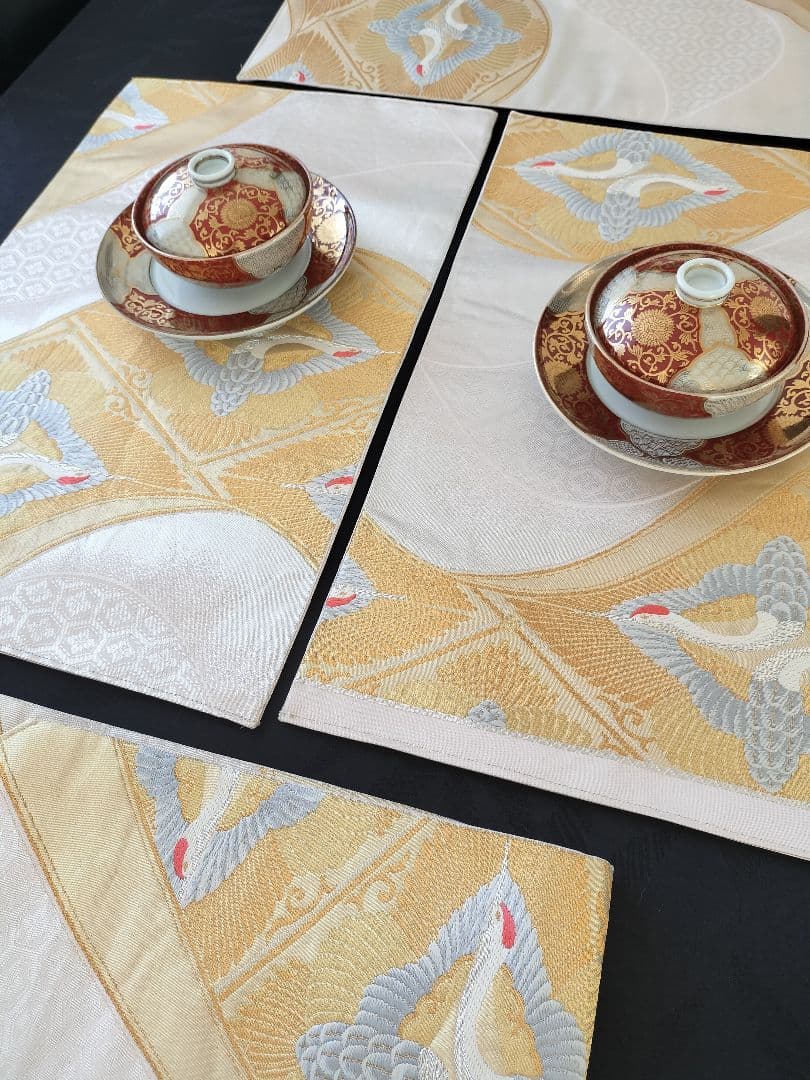 A226高級‼️豪華刺繍‼️袋帯テーブルランナーランチョンマット3枚1m56cm