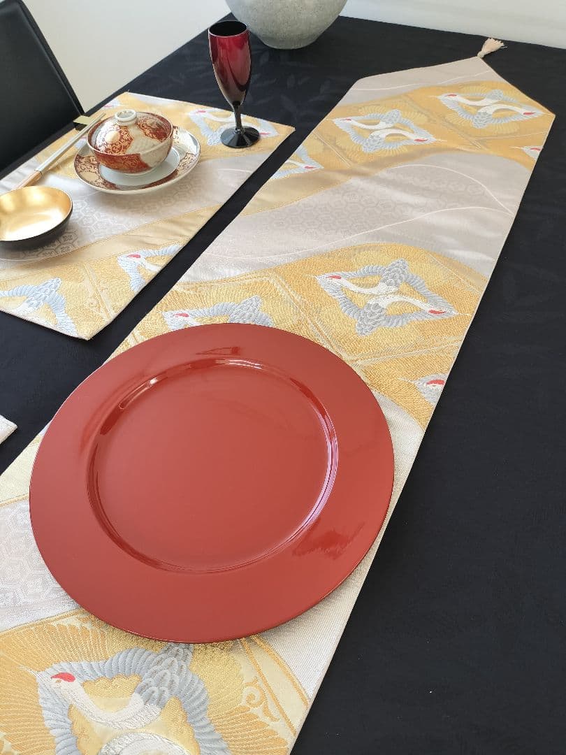 A226高級‼️豪華刺繍‼️袋帯テーブルランナーランチョンマット3枚1m56cm