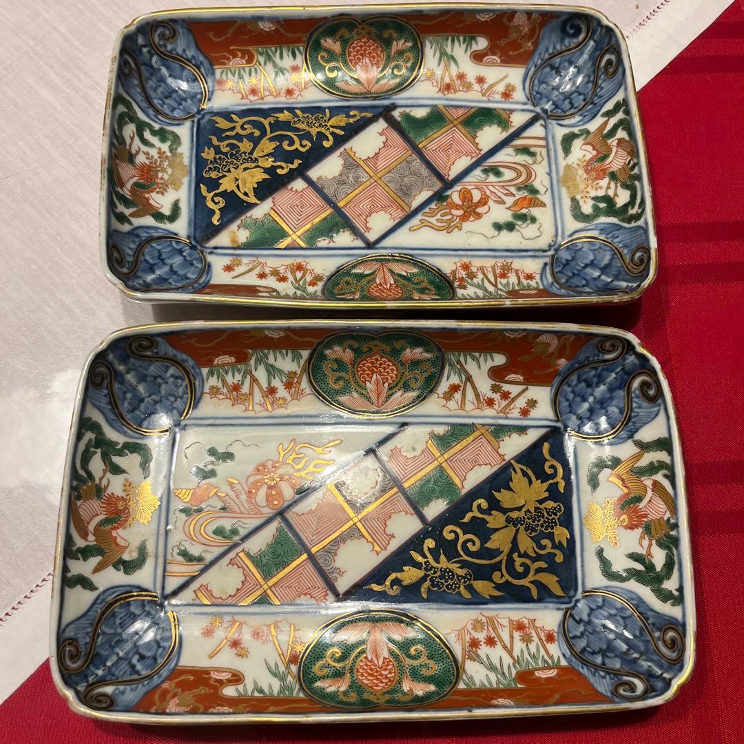 大明萬暦年製　長方皿　２枚　古美術　骨董品