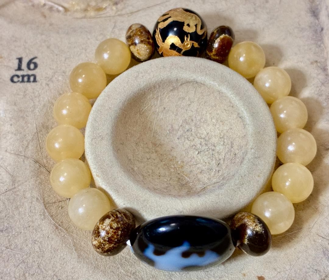 麒麟板珠 四神 オニキス 花琥珀 アラゴナイト ブレスレット お守り 16cm
