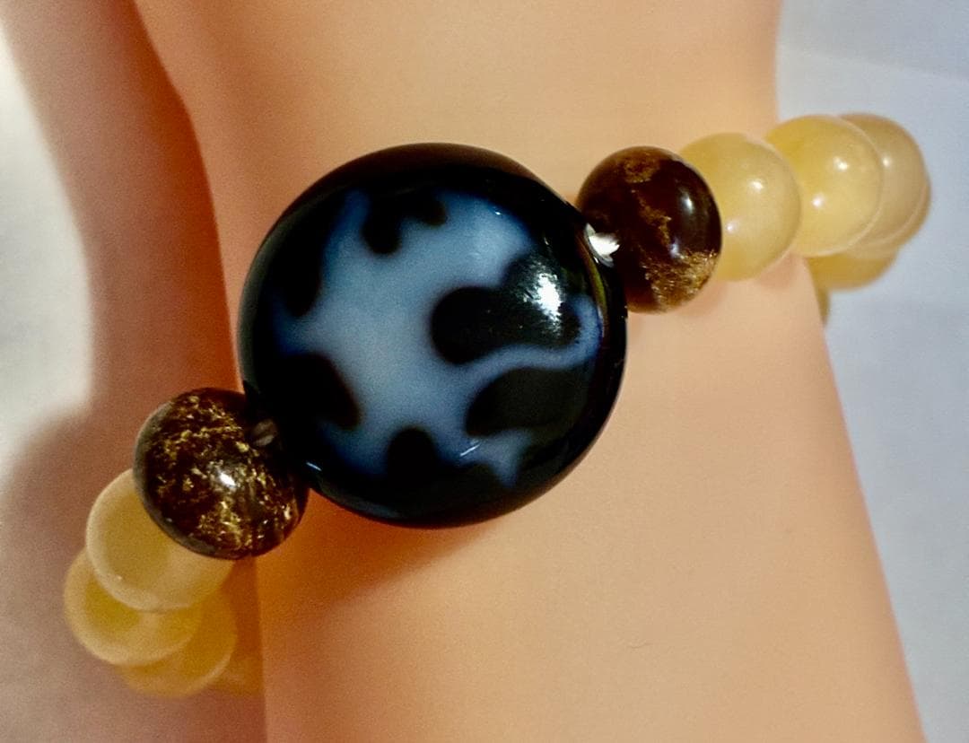 麒麟板珠 四神 オニキス 花琥珀 アラゴナイト ブレスレット お守り 16cm