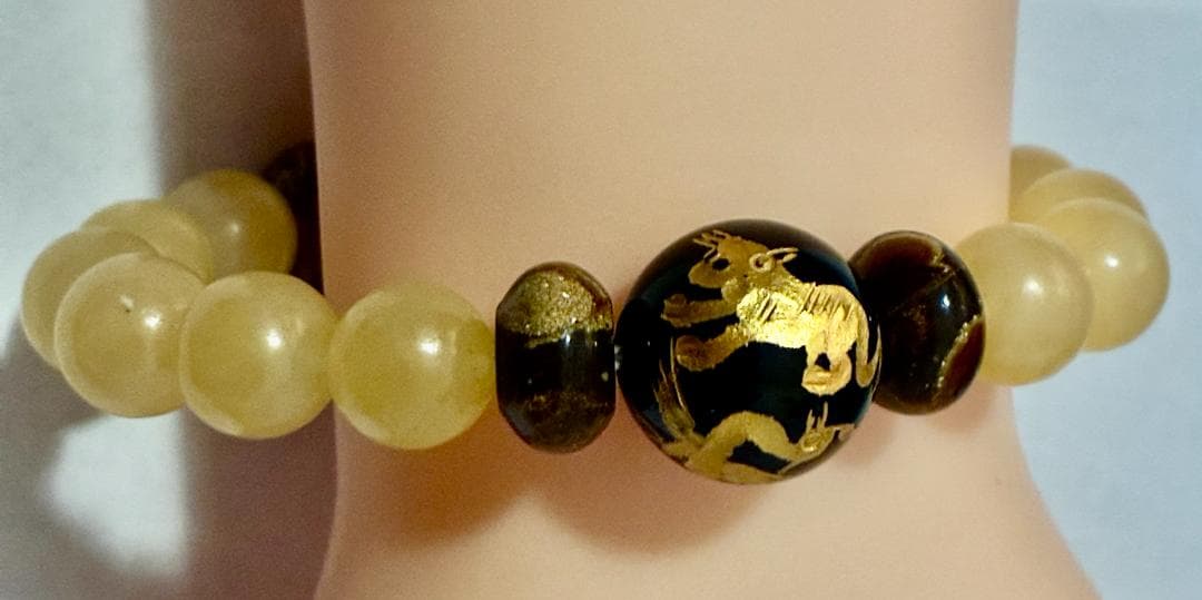 麒麟板珠 四神 オニキス 花琥珀 アラゴナイト ブレスレット お守り 16cm