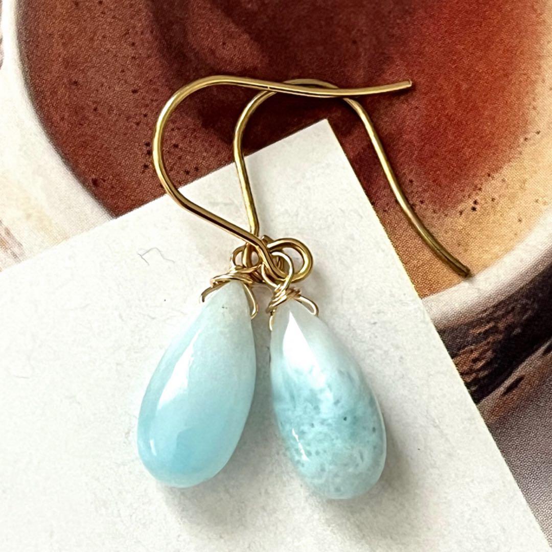 1点作品⭐︎ ペアシェイプ型ラリマーピアス　　イヤリングに変更可能☺︎