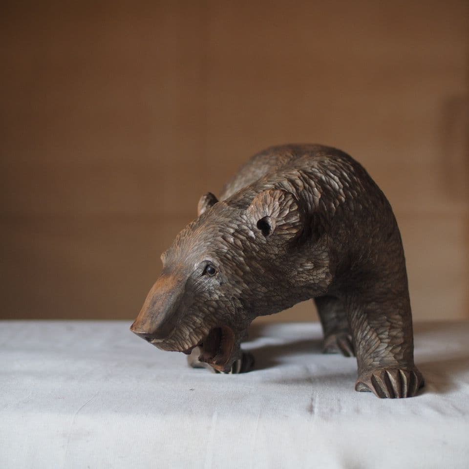 クマ彫刻 木彫 迫力の造形 古道具 古美術