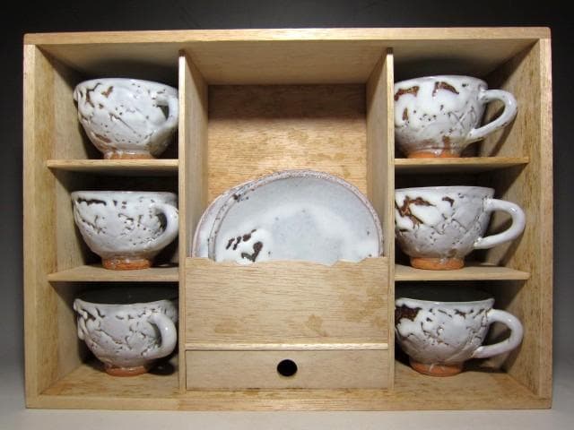 渋谷泥詩 萩焼コーヒー碗 六客組 栞付き　　　　　　　　　v285