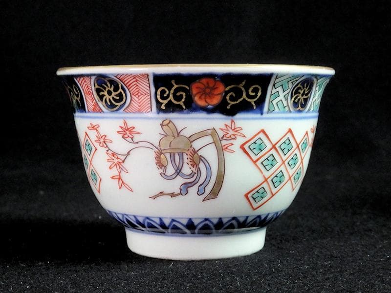 古伊万里　金襴手　烏帽子に紅葉の図　向付　４客　E203AS-BWg