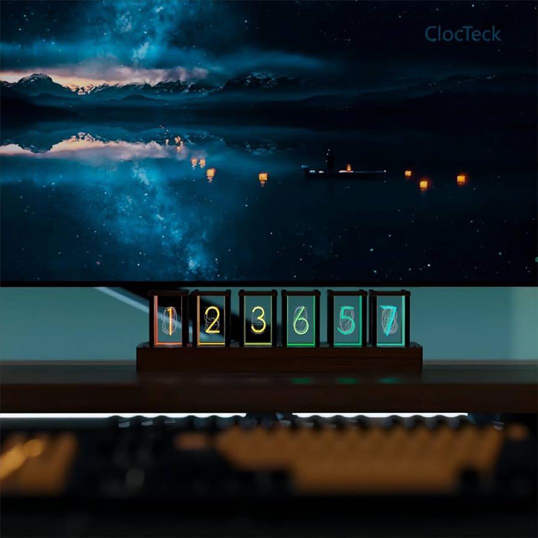 ニキシー管 時計 Wi-Fi同期 1600万色 レトロモダン木製デジタル時計