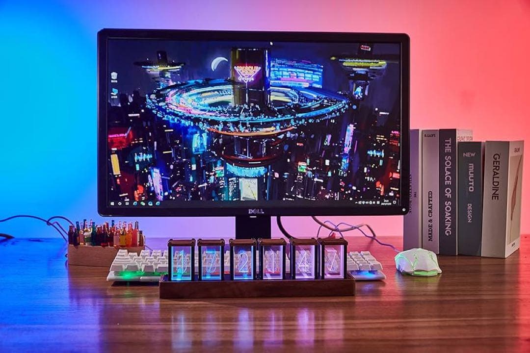 ニキシー管 時計 Wi-Fi同期 1600万色 レトロモダン木製デジタル時計