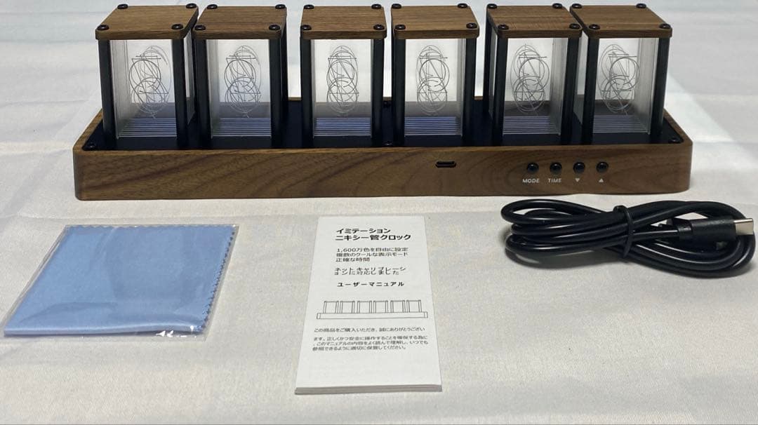 ニキシー管 時計 Wi-Fi同期 1600万色 レトロモダン木製デジタル時計