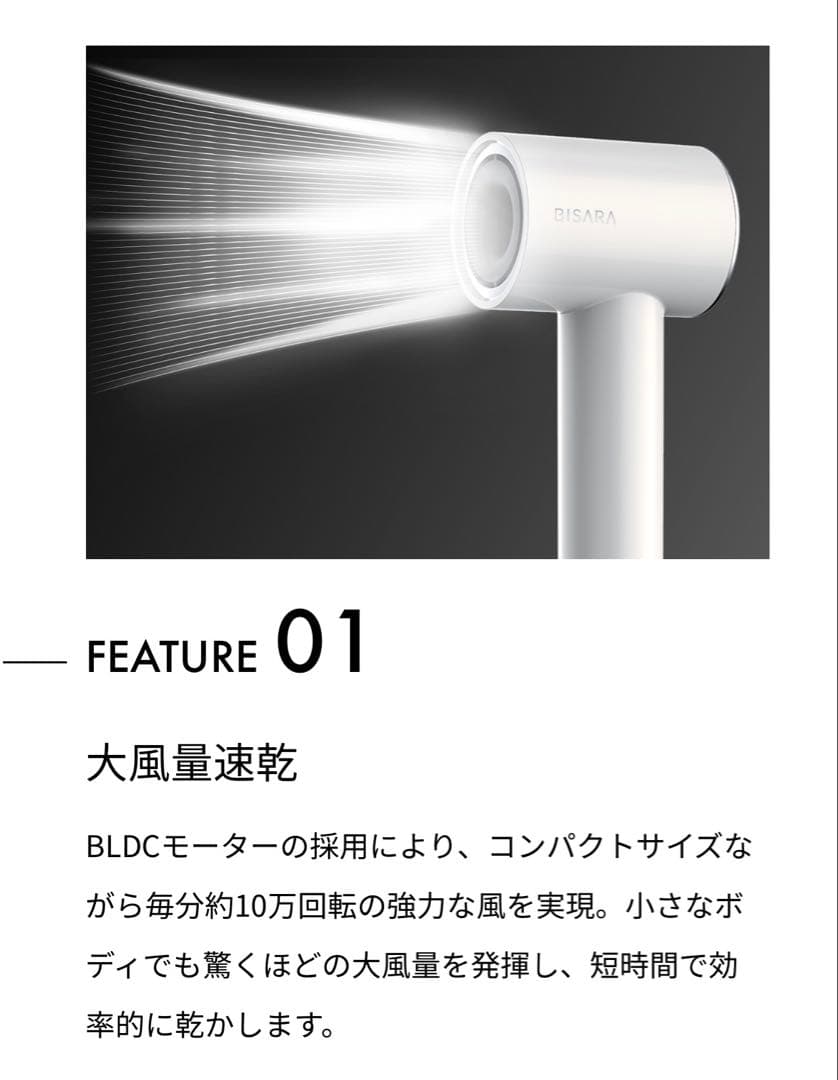 BISARA mini コンパクト大風量速乾ヘアドライヤー グレージュ