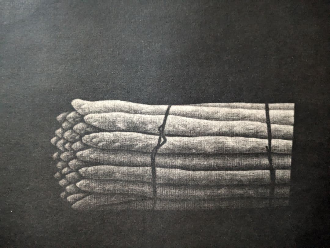 格安e浜口陽三の腐蝕銅版画　“黒”が織りなす静謐な銅版画「アスパラガス 」美品