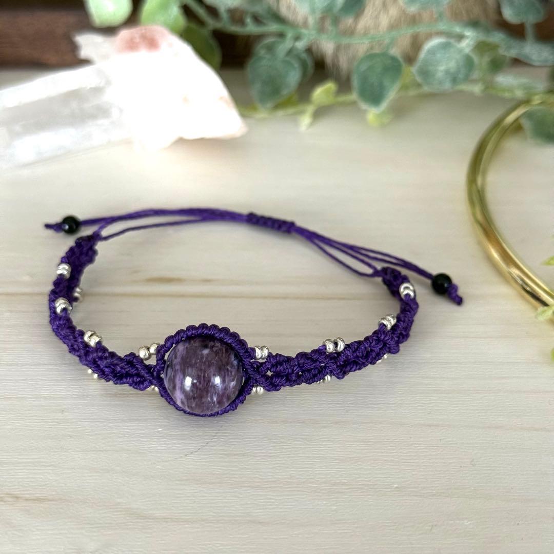 【癒し・変容】チャロアイト マクラメブレス｜約13mm｜フリーサイズ｜一点物