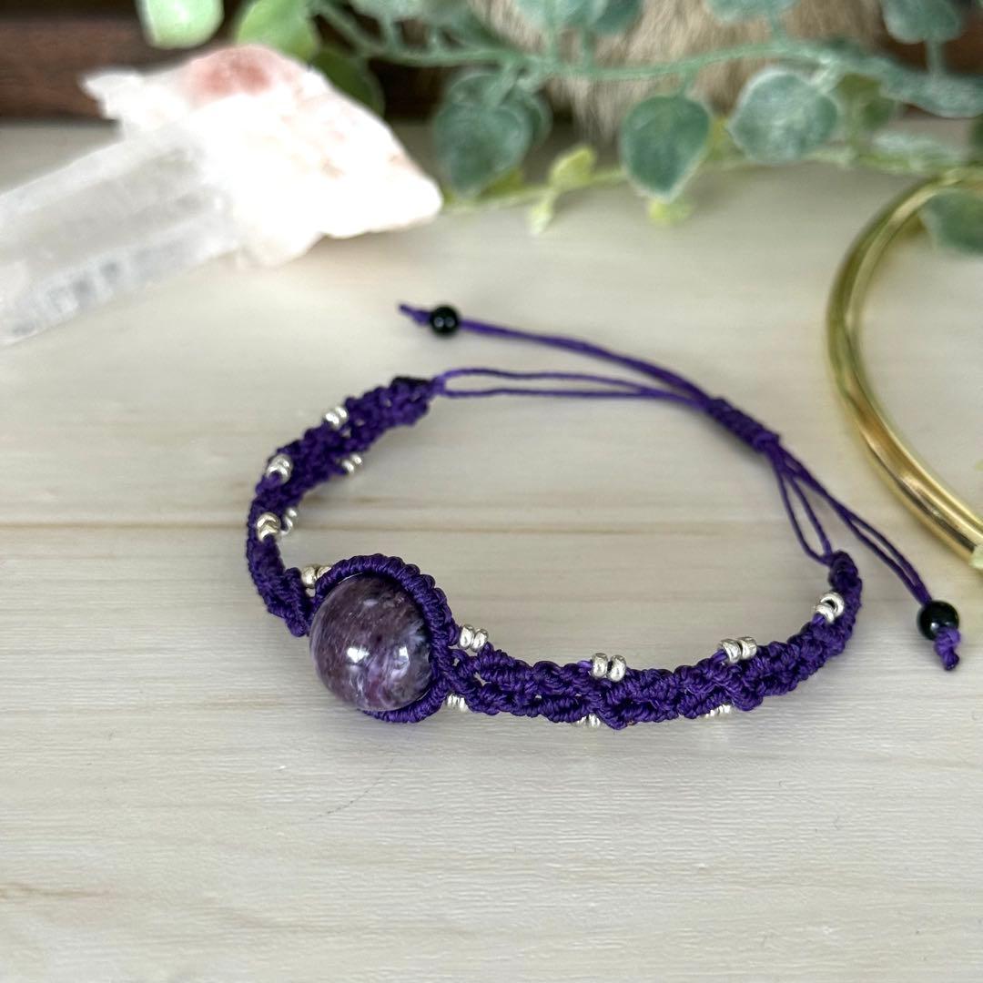 【癒し・変容】チャロアイト マクラメブレス｜約13mm｜フリーサイズ｜一点物