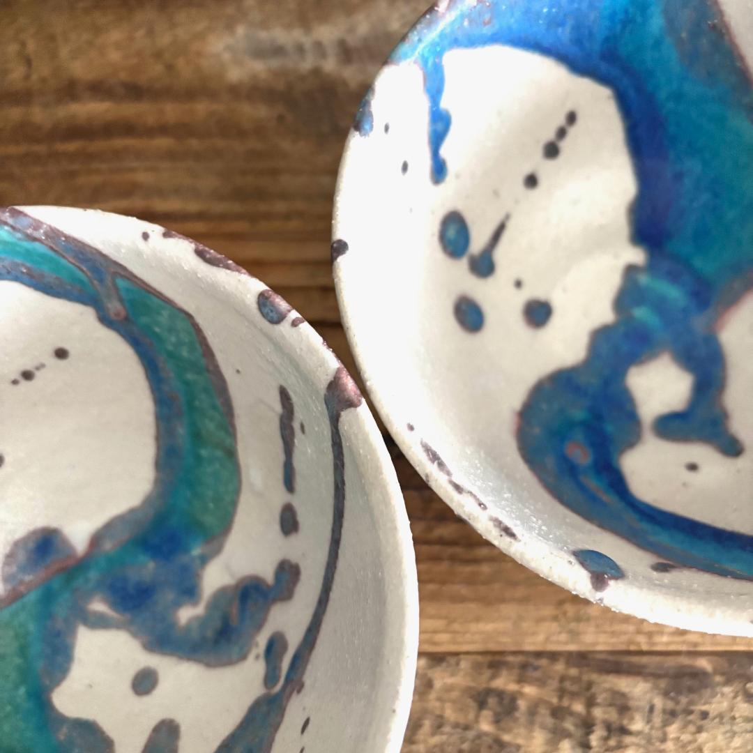 氷河 小丼 飯碗特大 ターコイズブルー 丼 2個セット 信楽焼