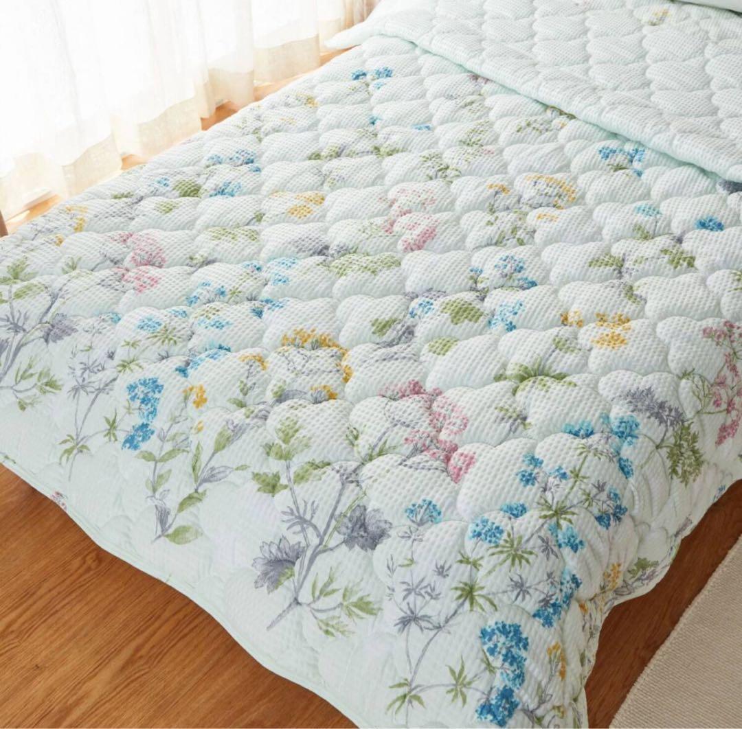 大津毛織【やわらか・さわやか 綿混リップル】キルトケット＆ 敷きパッド２点セット