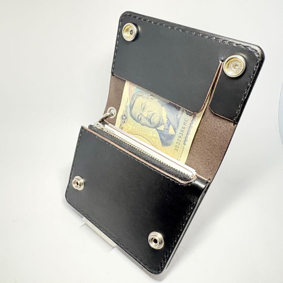 【本革】トラッカーウォレット　ショート　姫路レザー　茶心　ブラック　フチ黒