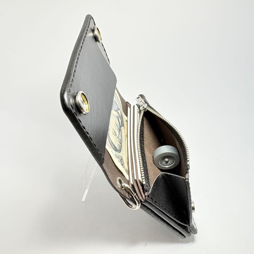 【本革】トラッカーウォレット　ショート　姫路レザー　茶心　ブラック　フチ黒