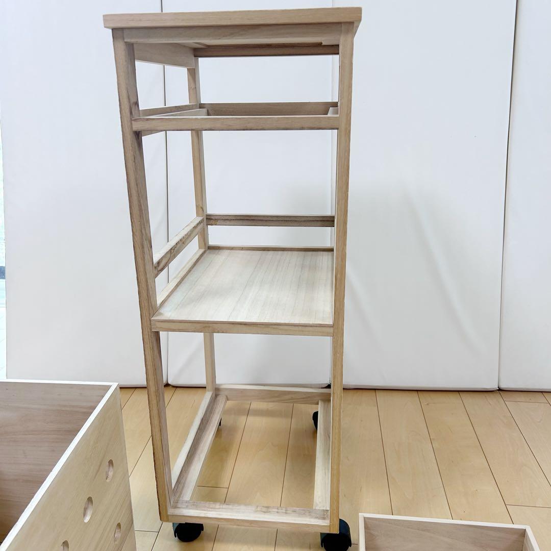 ニトリ　桐タイルワゴン　Nナチュリープ　2杯　天然木　桐　キャスターロック付き