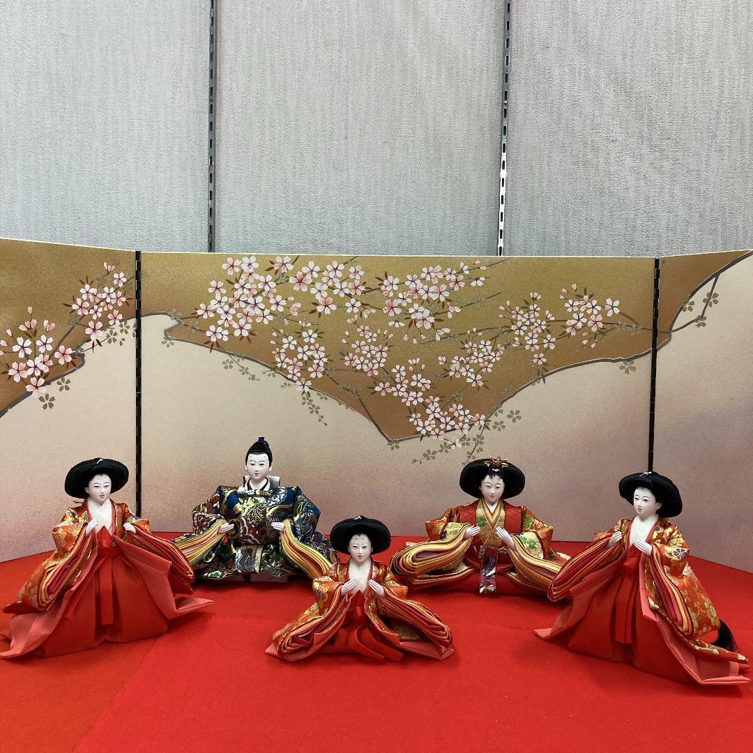 N7 　可愛いサイズの雛人形　人形のみ　西陣織金らん衣装　雛人形五人飾り