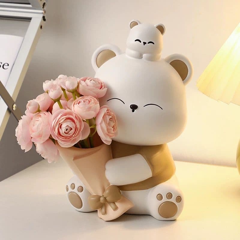 クマの花束置物 2色セット