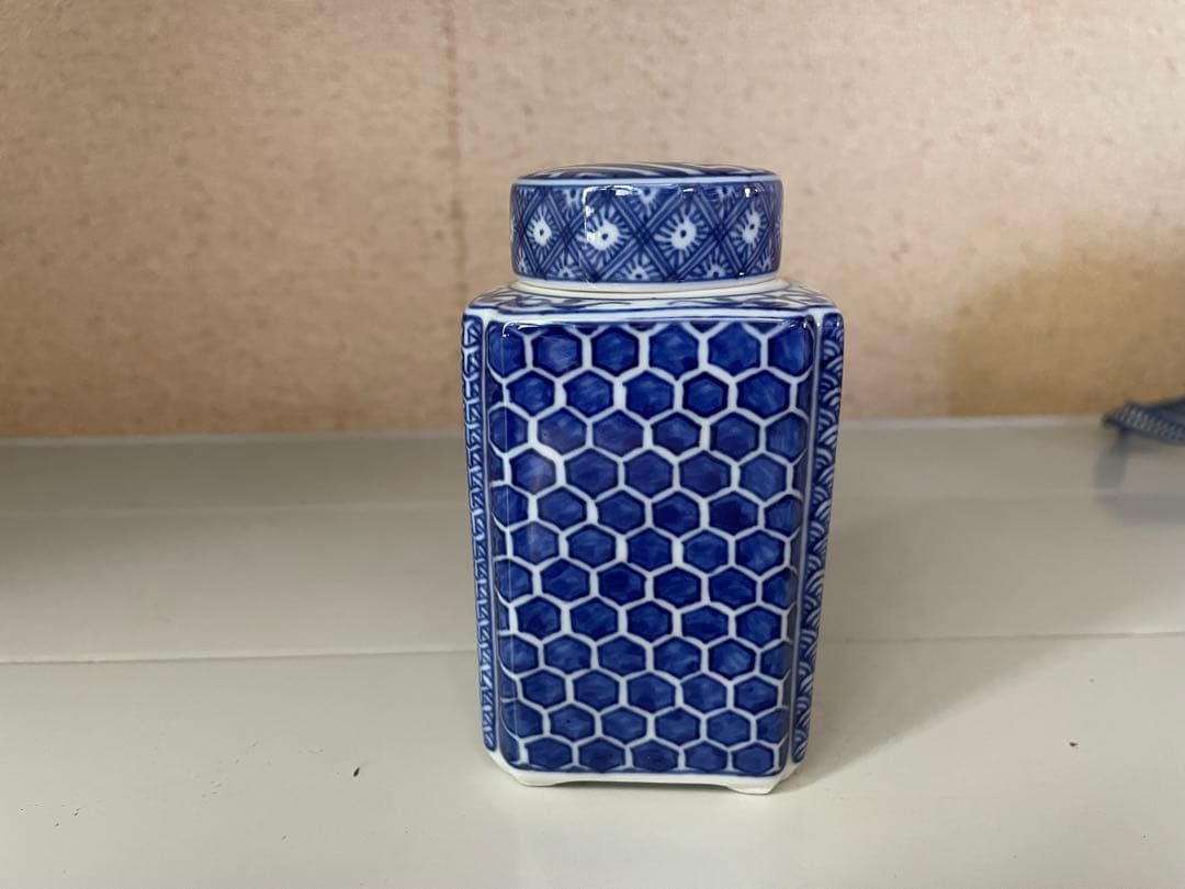 平安清昌 茶入れ 染付祥瑞 角形/京焼/加藤清昌