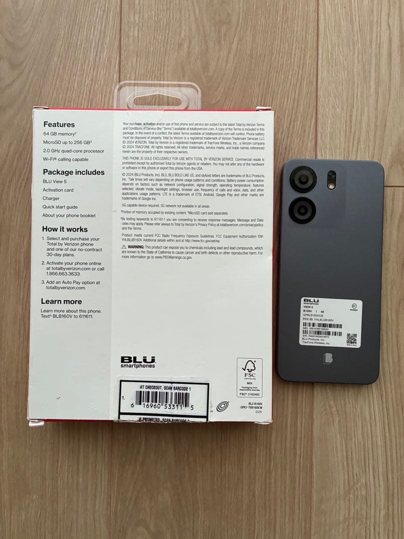 アメリカ 携帯 Blu view5 Verizon 30ドルプリペイドカード付き