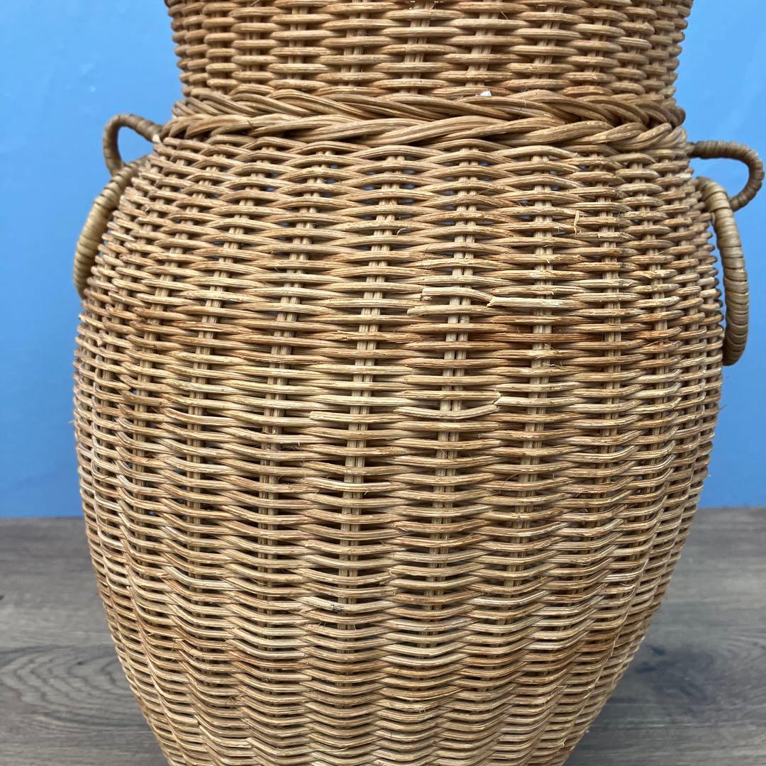 B-壁 ヴィンテージ ラタン 籐 編み込み フラワーベース 花瓶 壺型 かご