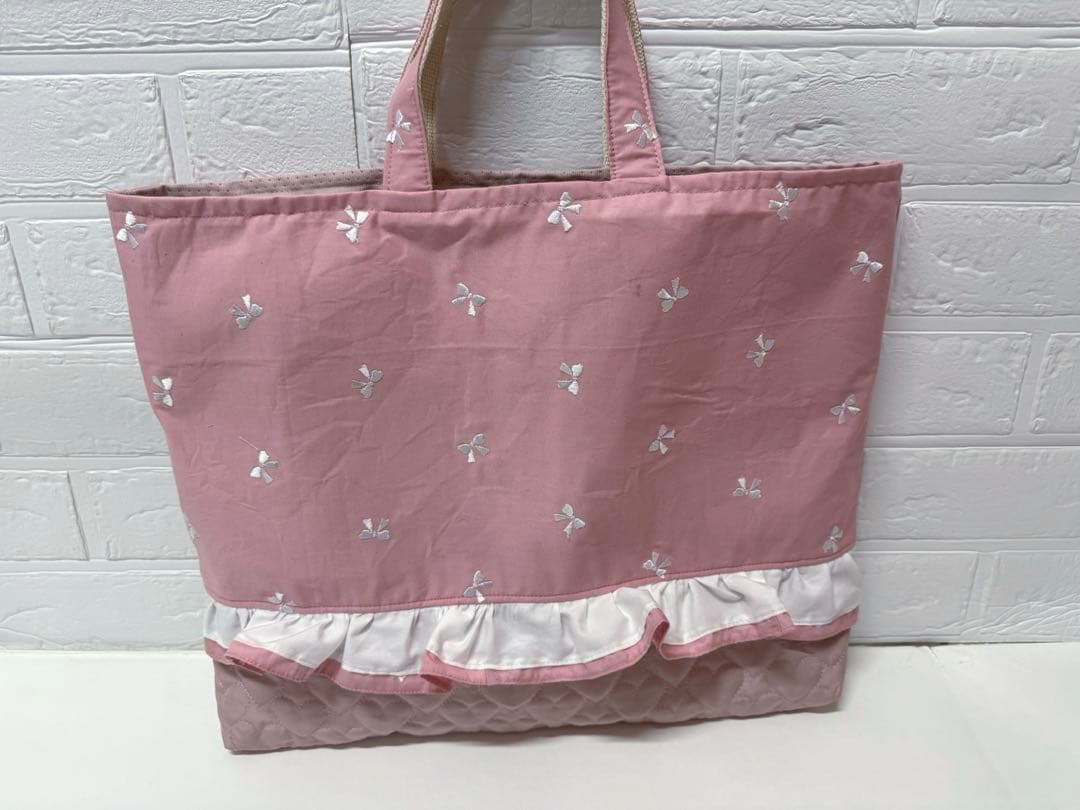 3点set リボン刺繍　レッスンバッグ　上履き袋　体操服袋　お弁当袋　巾着袋
