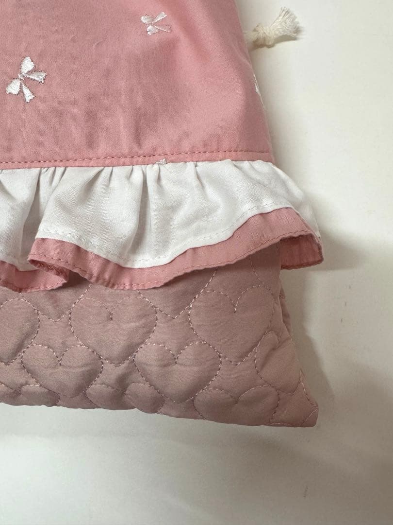 3点set リボン刺繍　レッスンバッグ　上履き袋　体操服袋　お弁当袋　巾着袋