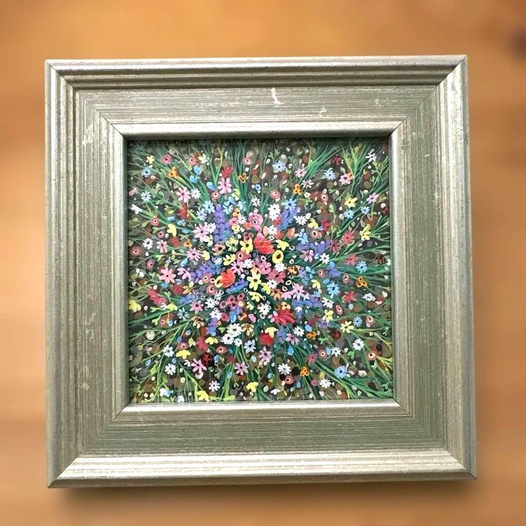 絵画　花の絵　額装付　小花柄