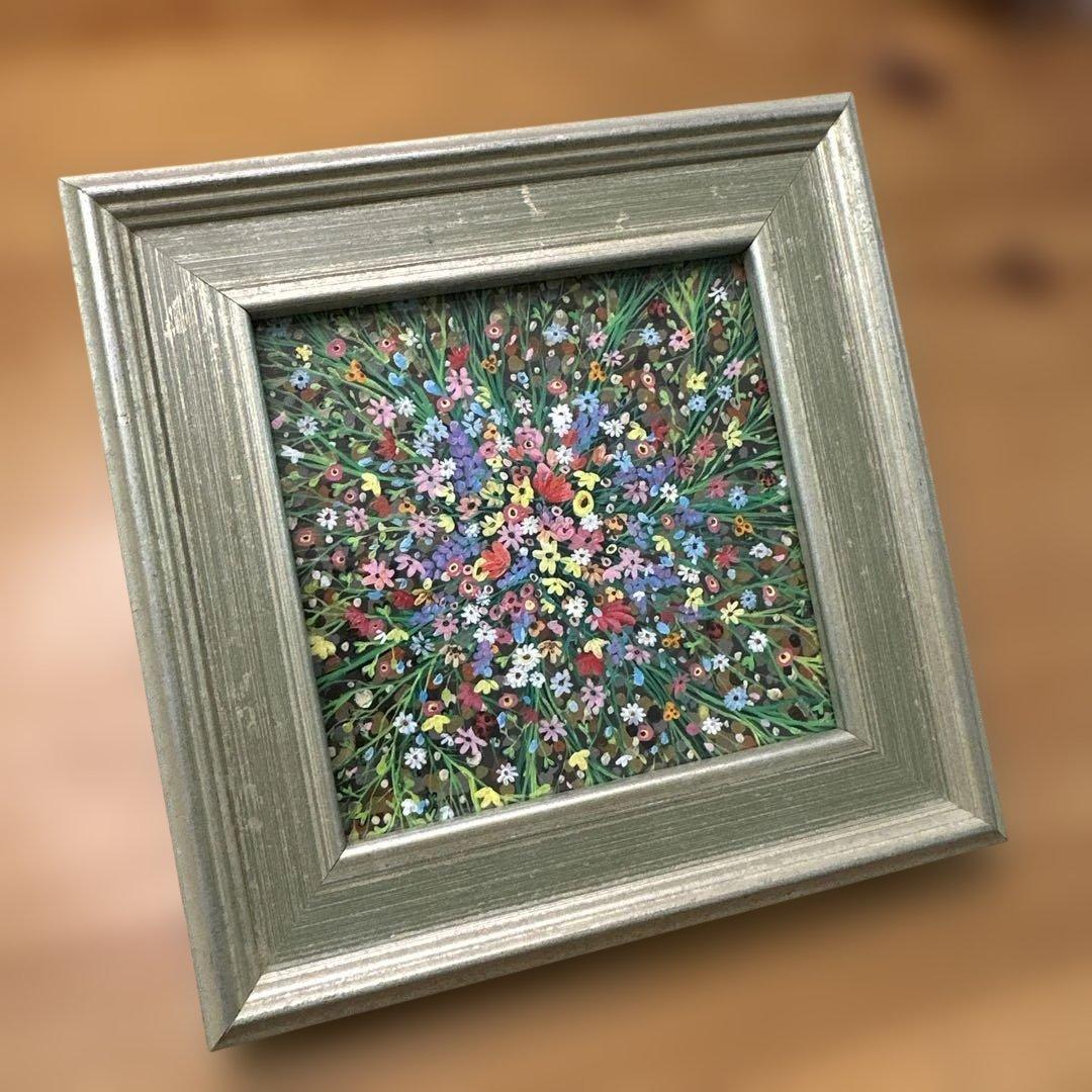 絵画　花の絵　額装付　小花柄