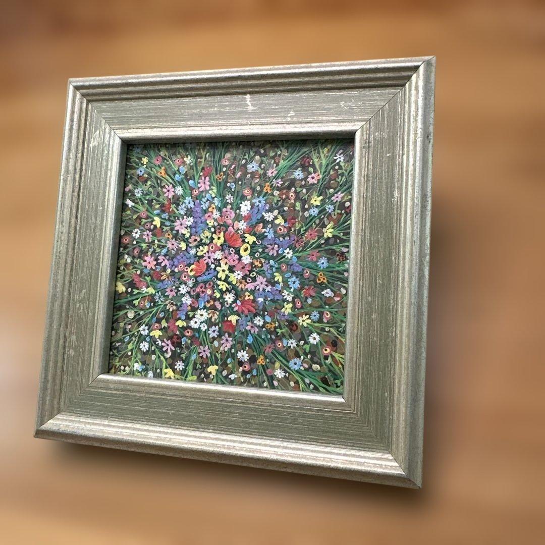 絵画　花の絵　額装付　小花柄