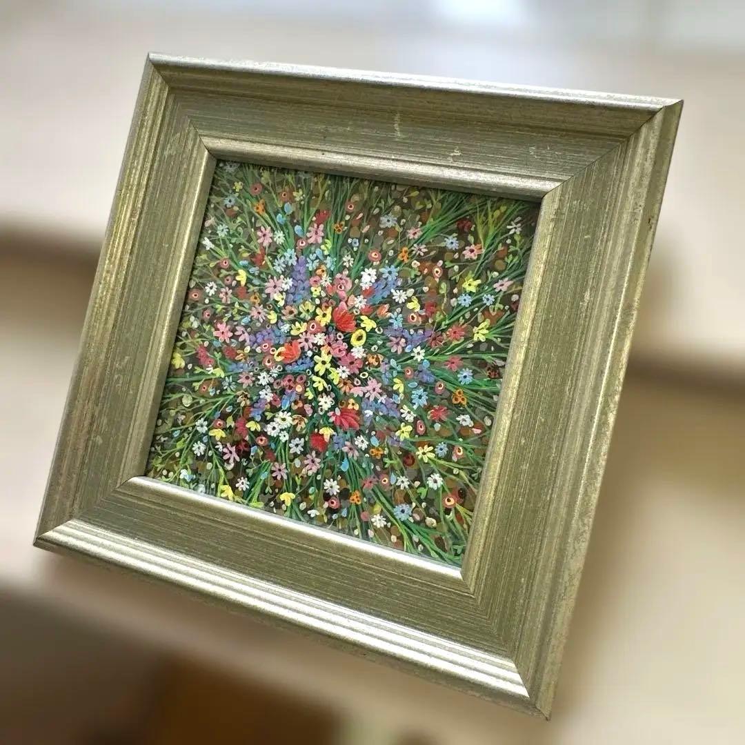絵画　花の絵　額装付　小花柄