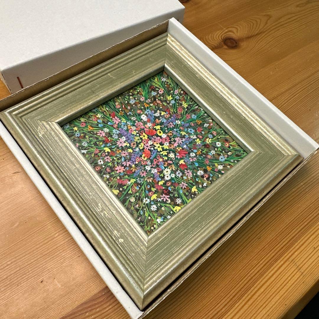 絵画　花の絵　額装付　小花柄