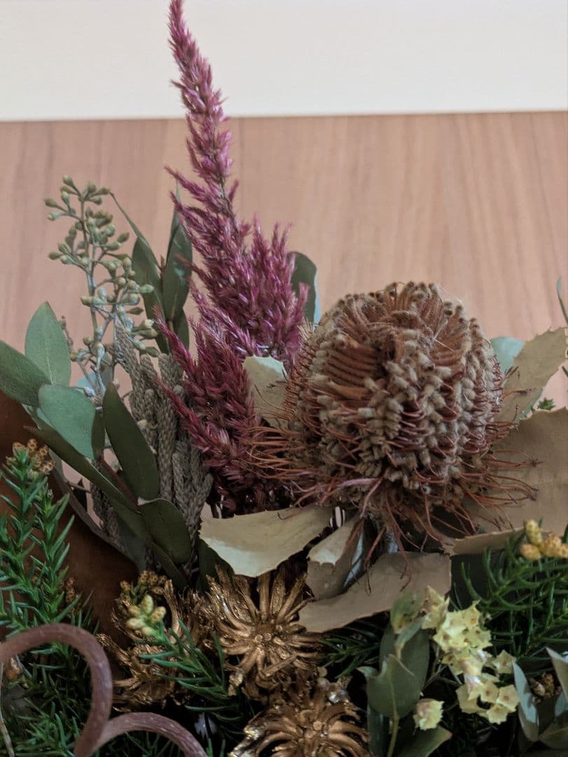 特価！ドライフラワー★プロテア、ココニシア壁掛けアレンジメント★インテリア