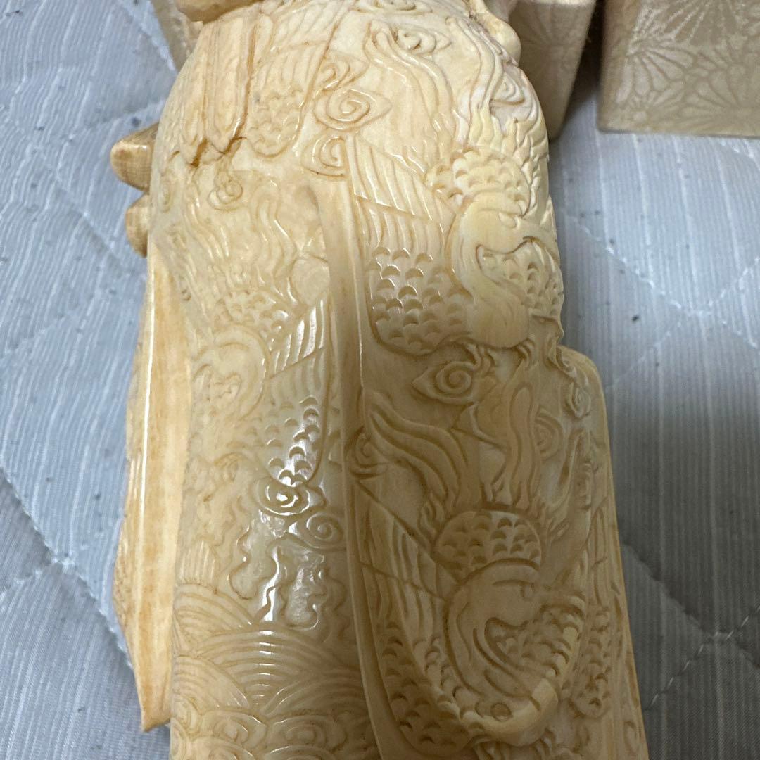 天然素材 細工彫刻 寿老人像 仏教美術 仏像 箱付き