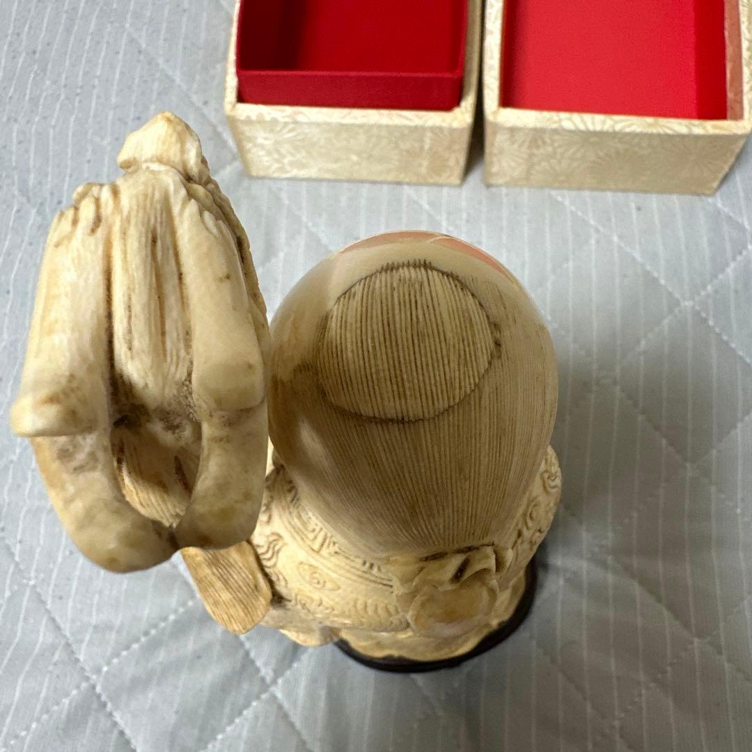 天然素材 細工彫刻 寿老人像 仏教美術 仏像 箱付き