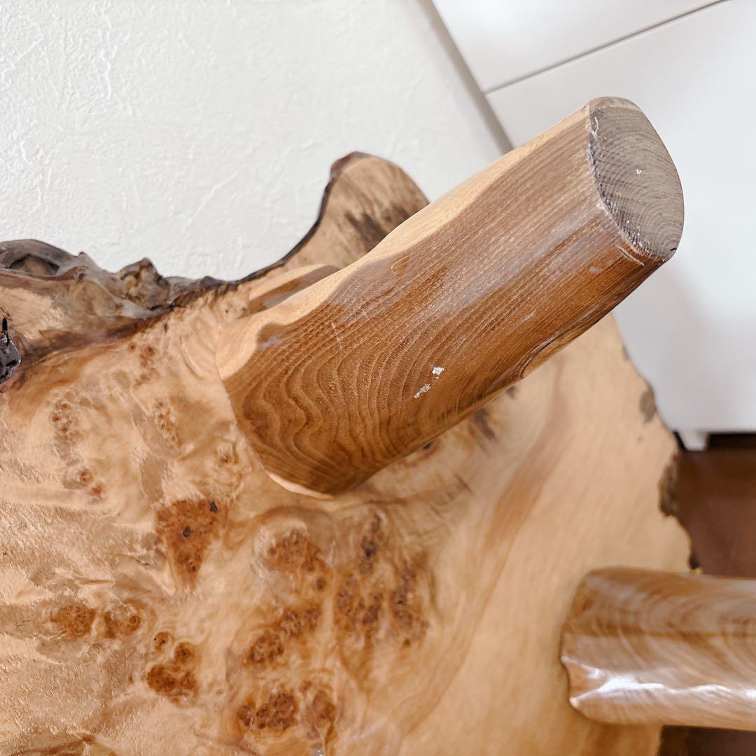 天然木 瘤材 一枚板 座卓 100cm 牡丹彫刻 杢目 瘤木 無垢 ローテーブル