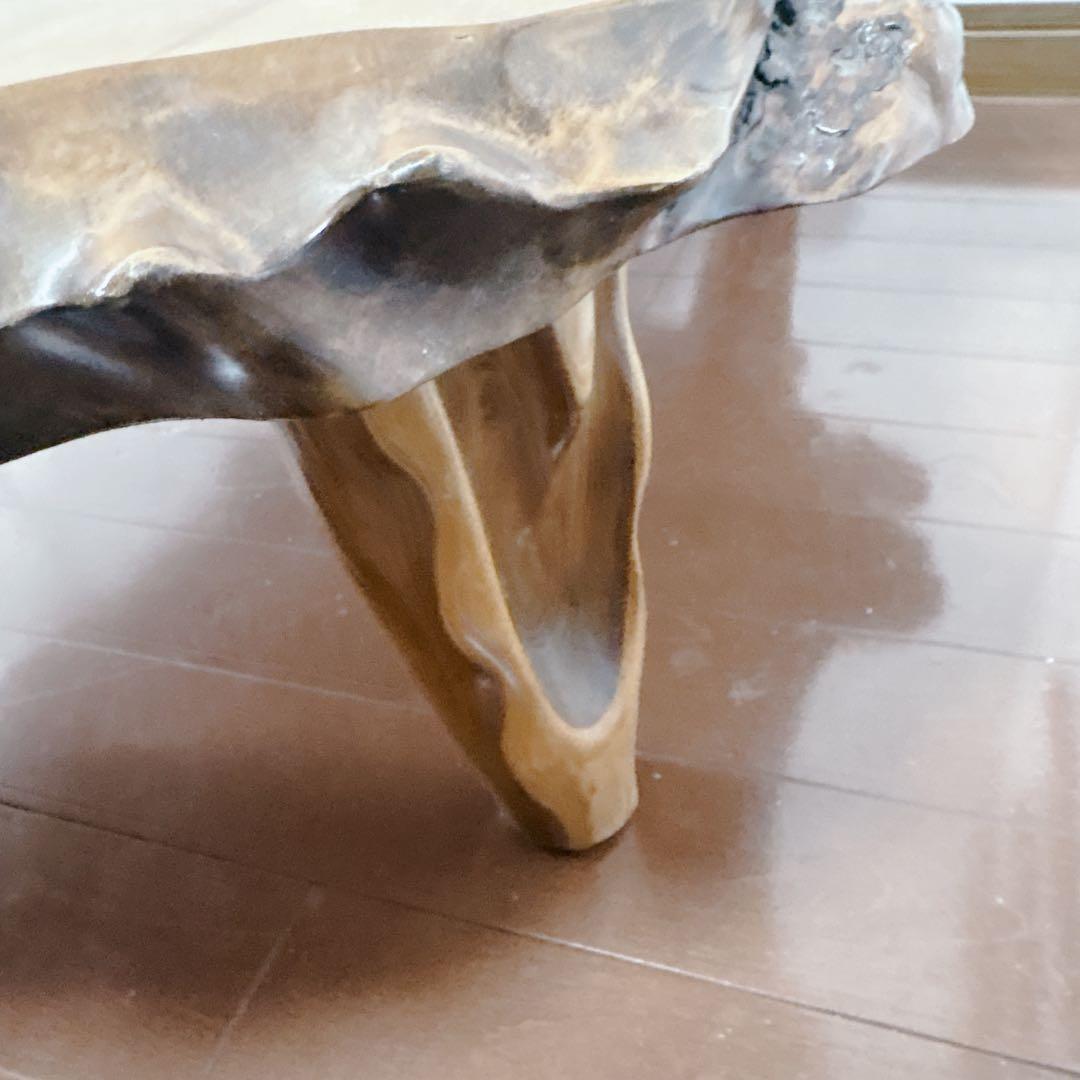 天然木 瘤材 一枚板 座卓 100cm 牡丹彫刻 杢目 瘤木 無垢 ローテーブル