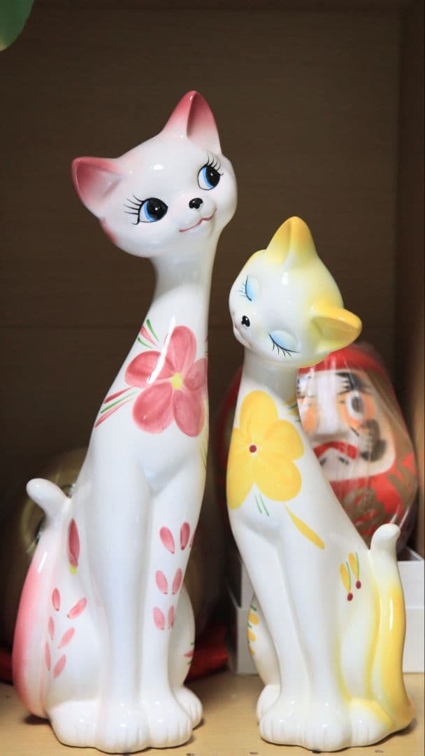 ペア猫さん(昭和レトロ 赤黄色 約33cm)