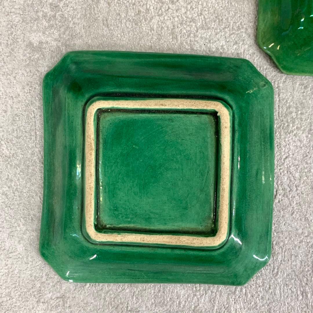 小皿5点 珉平焼 角皿 龍 淡路 人気 タイルグリーン 古皿 手塩皿 緑 翠
