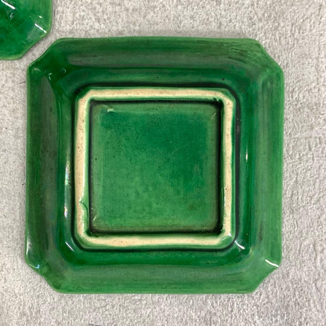 小皿5点 珉平焼 角皿 龍 淡路 人気 タイルグリーン 古皿 手塩皿 緑 翠