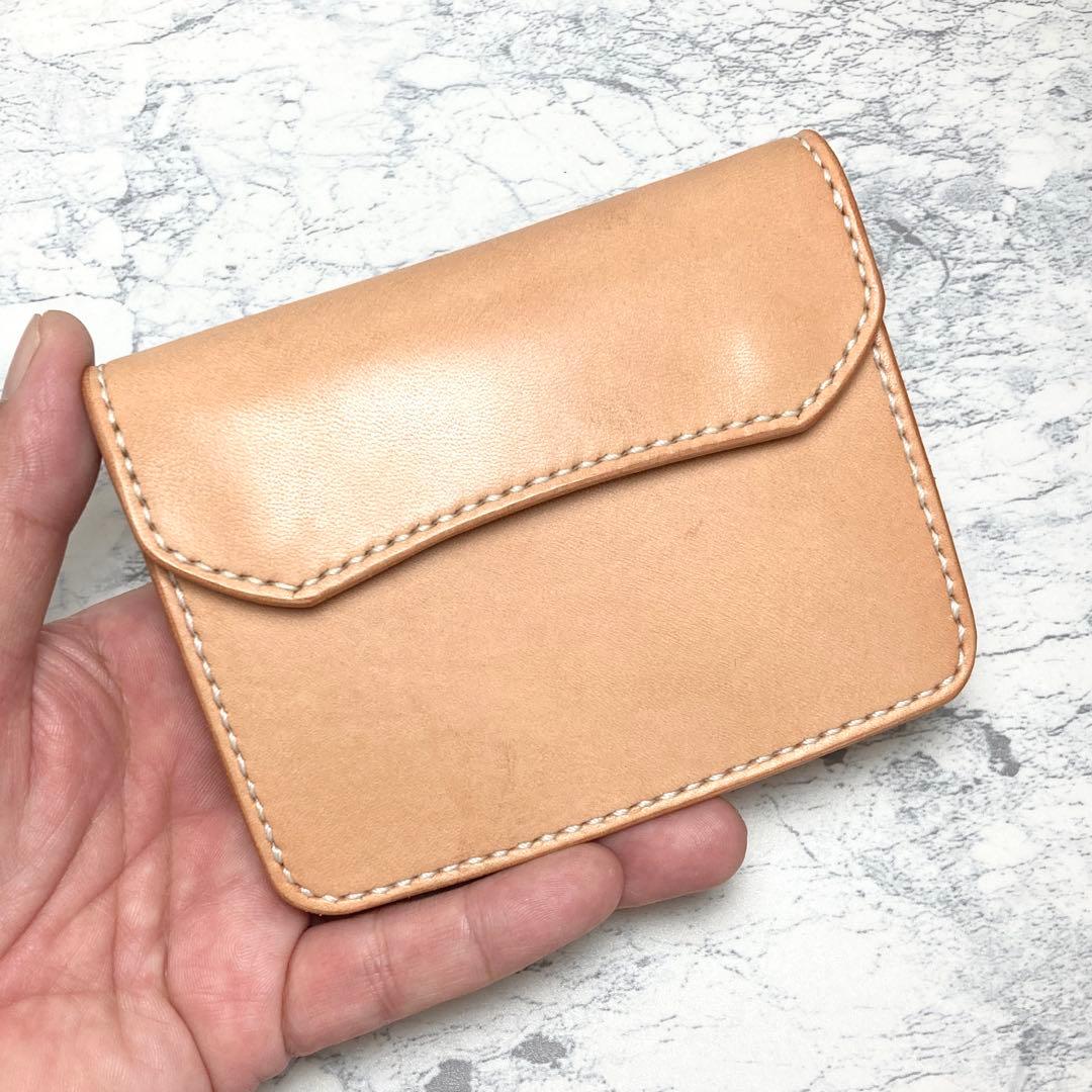 本革 コンパクト財布 栃木レザー メンズ ギャルソンウォレット 小銭入れ 生成り
